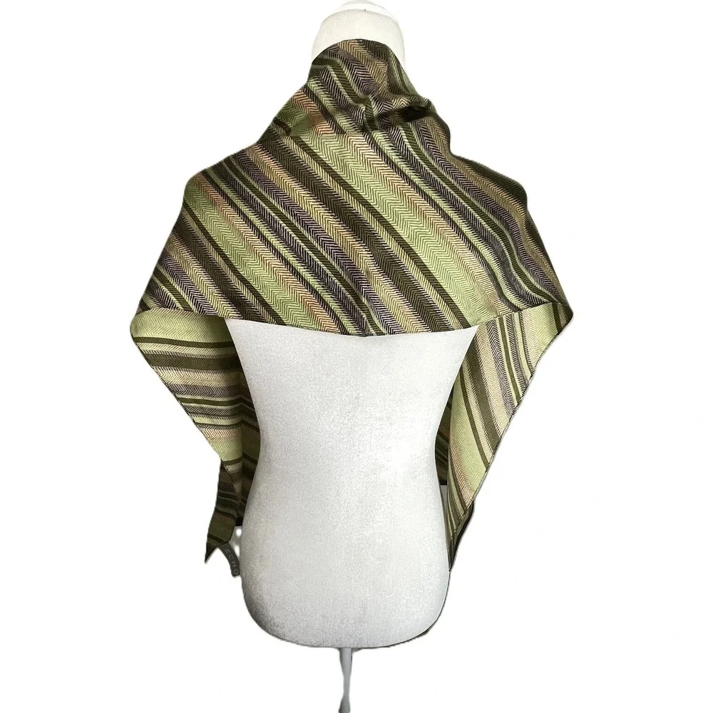 Echo Silk Scarf Green Tan Black Chevron Herringbone Striped Rectangular Wrap‎